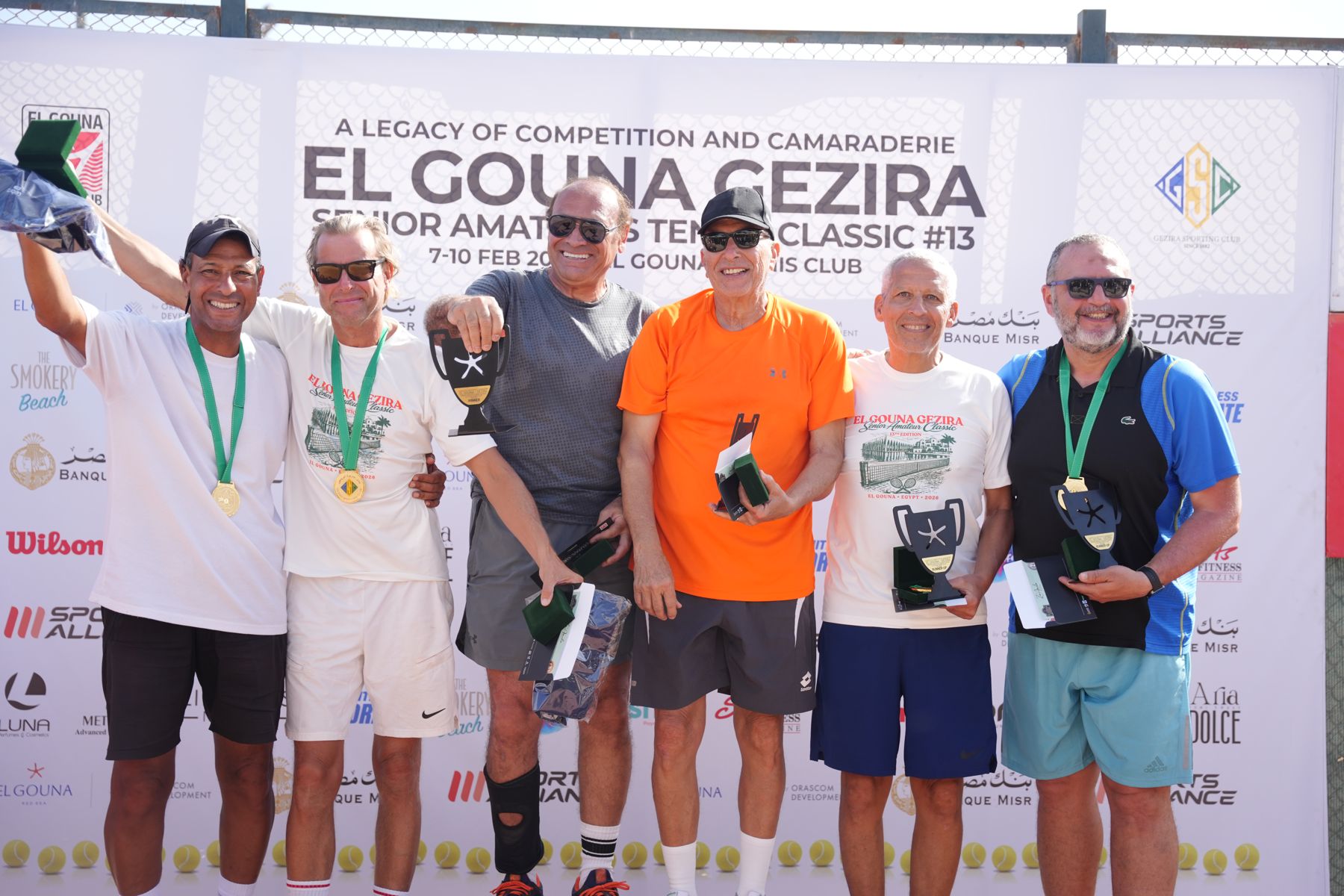 Winners and runners-up at the 13th El Gouna Gezira Senior Amateur Tennis Classic